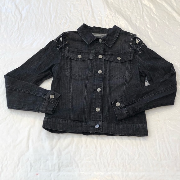 SOLD Design Lab Jackets & Blazers - Criss Cross Shoulder Black Denim Jacket**Sm.